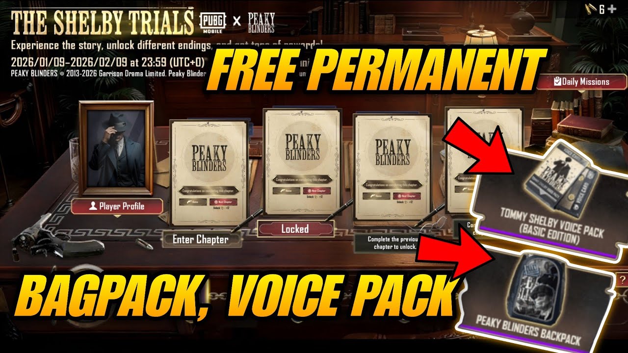 🔴 THE SHELBY TRIALS NEW EVENT IN PUBG MOBILE | FREE PEAKY BLINDERS PERMANENT BAGPACK & VOICE PACK