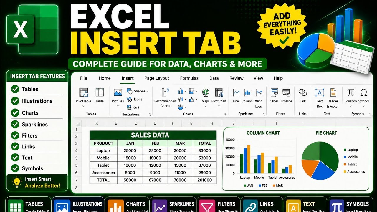 Excel ko boring se smart banao👉 Insert Tab ka sahi use sikho 💡