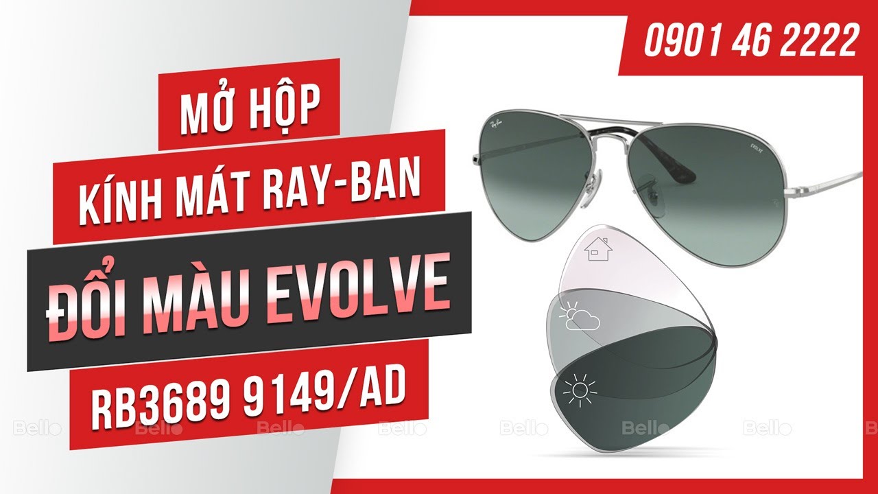 Mở hộp kính mát đổi màu Ray-Ban RB3689 9149/AD Evolve 2 màu, trực tiếp tại Bello. Lh 0948.74.5959