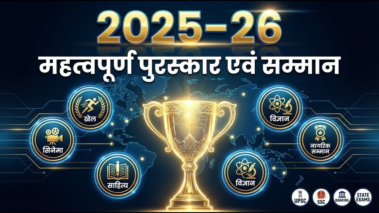महत्वपूर्ण पुरस्कार एवं सम्मान 2025-26 | Important Awards and Honours | All Exams