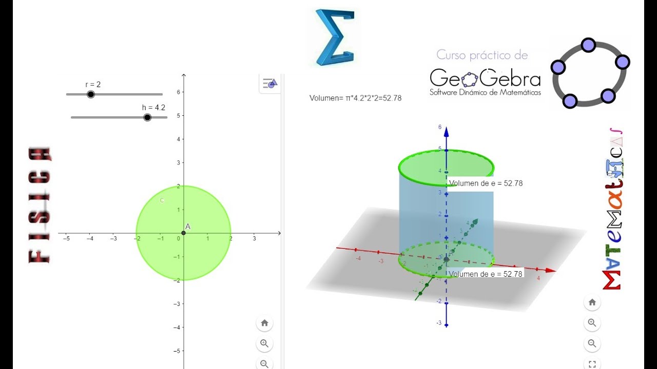 Volumen y Altura de un Cilindro – GeoGebra - Vista Gráfica 3D