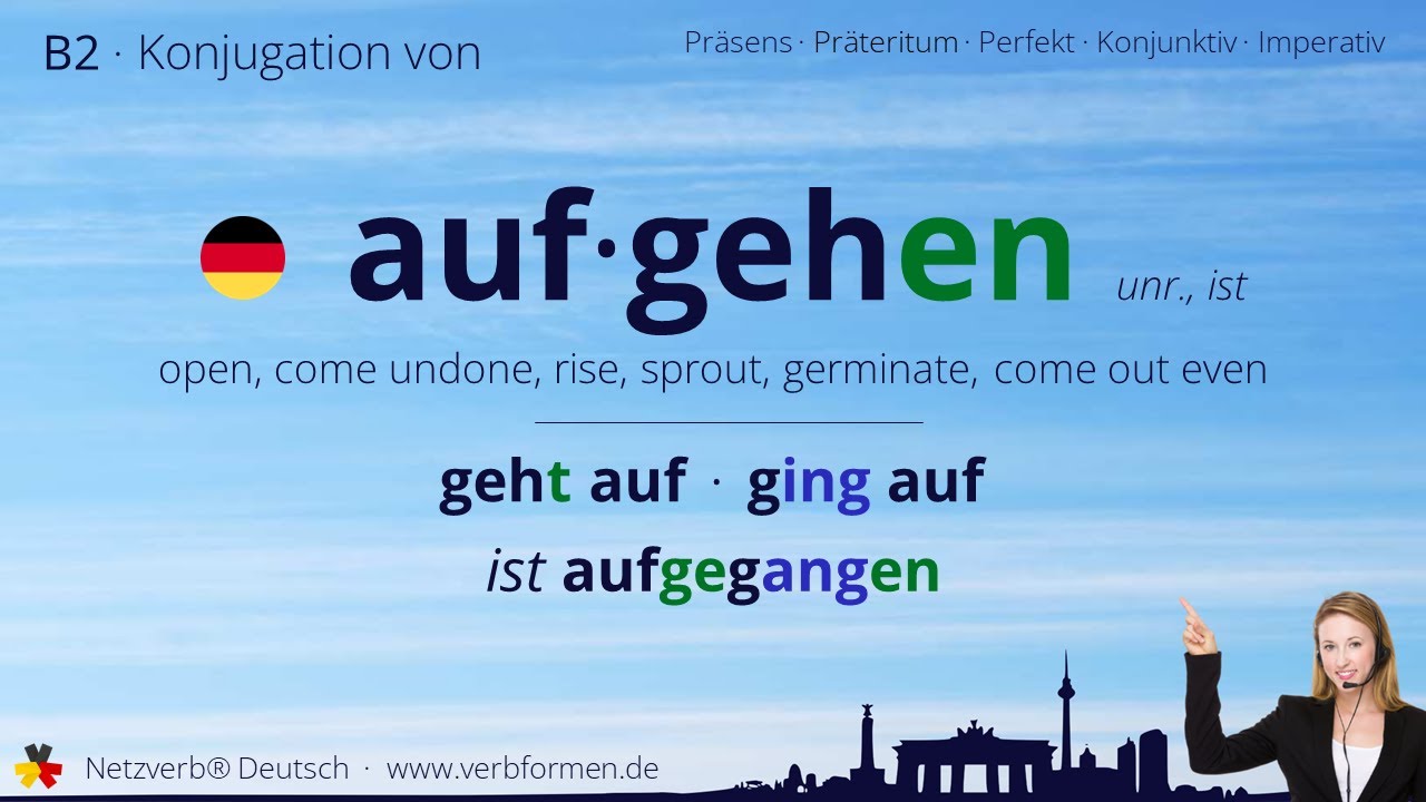Konjugation Verb &bdquo;aufgehen&ldquo; (unr., ist) - alle Zeitformen, Lernvideo, Tutorial