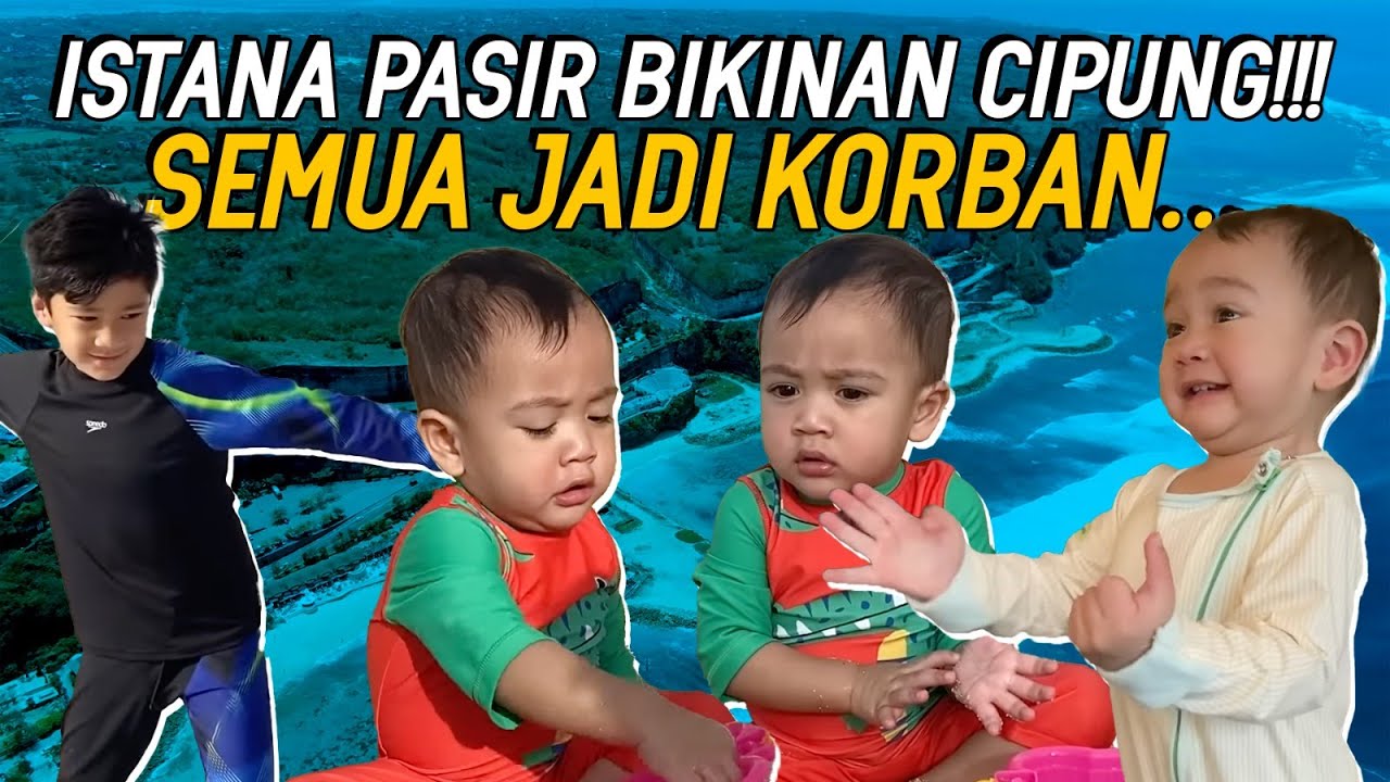 NAGITA LARI!! CIPUNG HAMPIR KE BAWA OMBAK??! INI REAKSI CIPUNG KETEMU PASIR PANTAI LAGI..