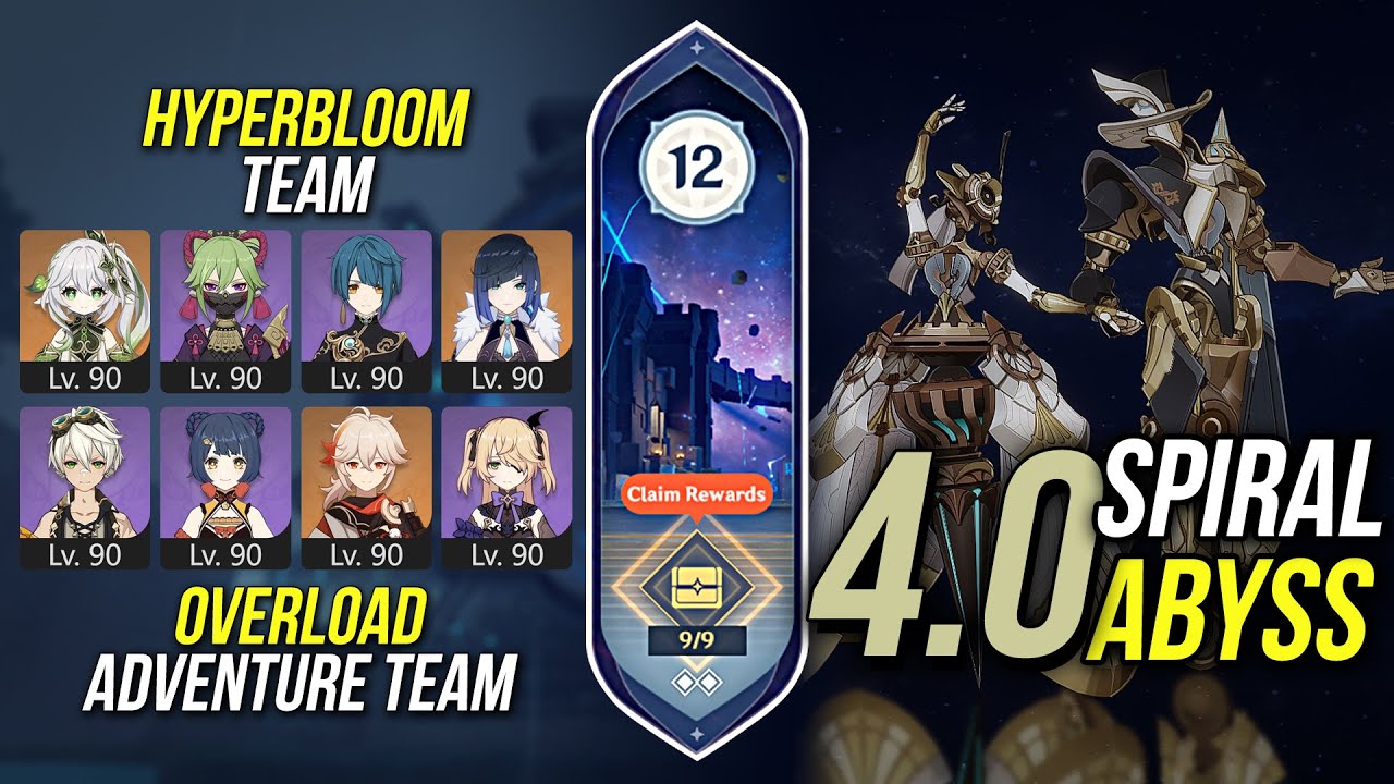 Spiral Abyss 4.0 Floor 12 &mdash; No Pneuma & Ousia charas, just Hyperbloom & Overload [Genshin Impact]