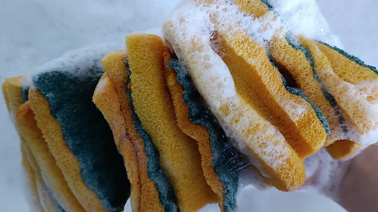 ×7 Bleached Kitchen Sponges Soapy Ripping | Sponge ASMR