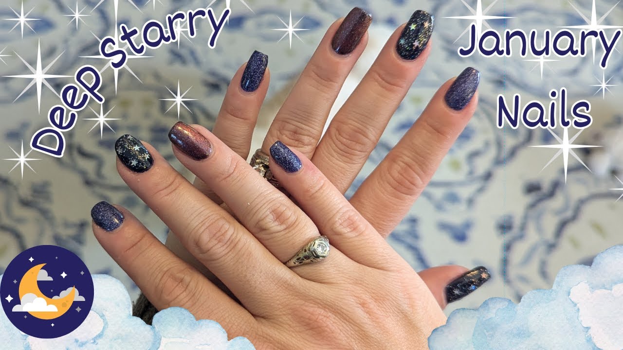 Polish Along! Deep Starry January Nails | Indigo Holo Star Nails #nails #polishalong