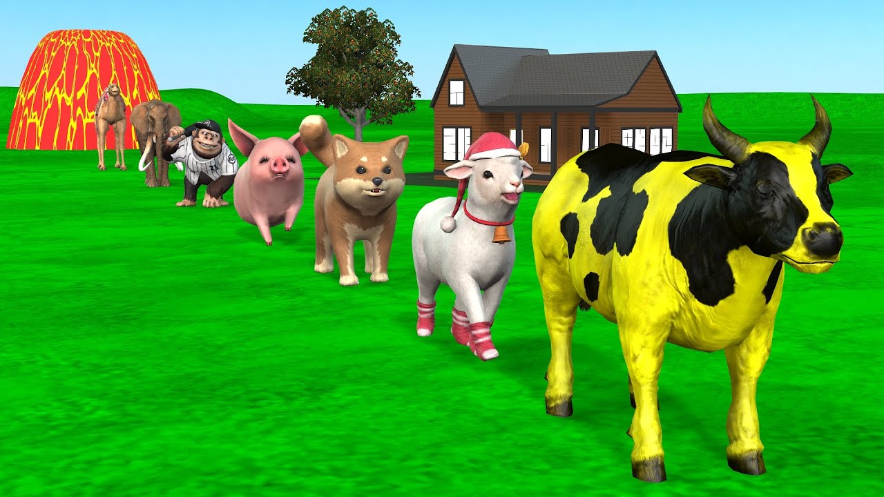 Paint & Animals Mammoth,Gorilla,Lion,Duck,Cow,Panda Fountain Crossing Transformation Animal Cartoon