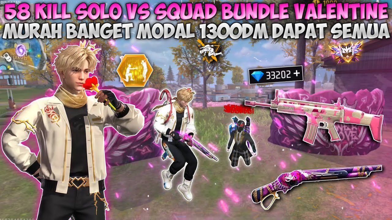 58 KILL SOLO VS SQUAD SPIN BUNDLE VALENTINE !! MURAH BANGET MODAL 1300DM LANGSUNG DAPAT !!