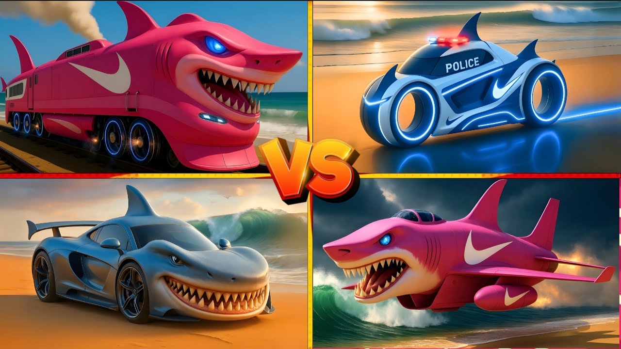 MEGA SHARK 🎉 SHARK TRAIN 🆚SHARK POLICE 🆚SHARK AIRPLANE 🆚BRAINROT CAR MONSTER