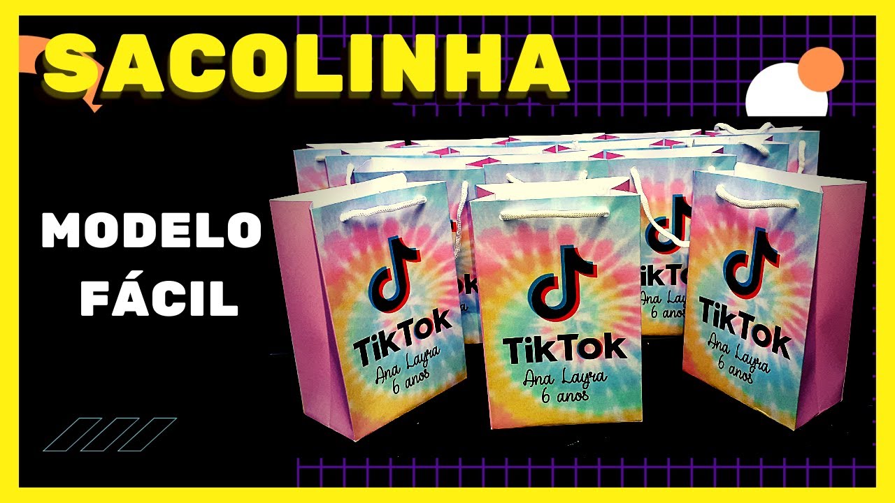 SACOLINHA TIK TOK MODELO FÁCIL / ARTE GRÁTIS como fazer sacolinha de aniversário