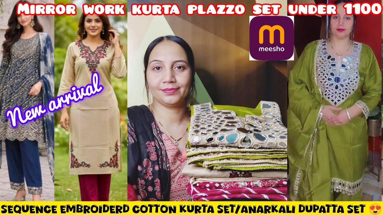 🌺 meesho new arrival embroiderd cotton kurta set 😍 anarkali/mirror work kurta plazzo set 😍 must try 