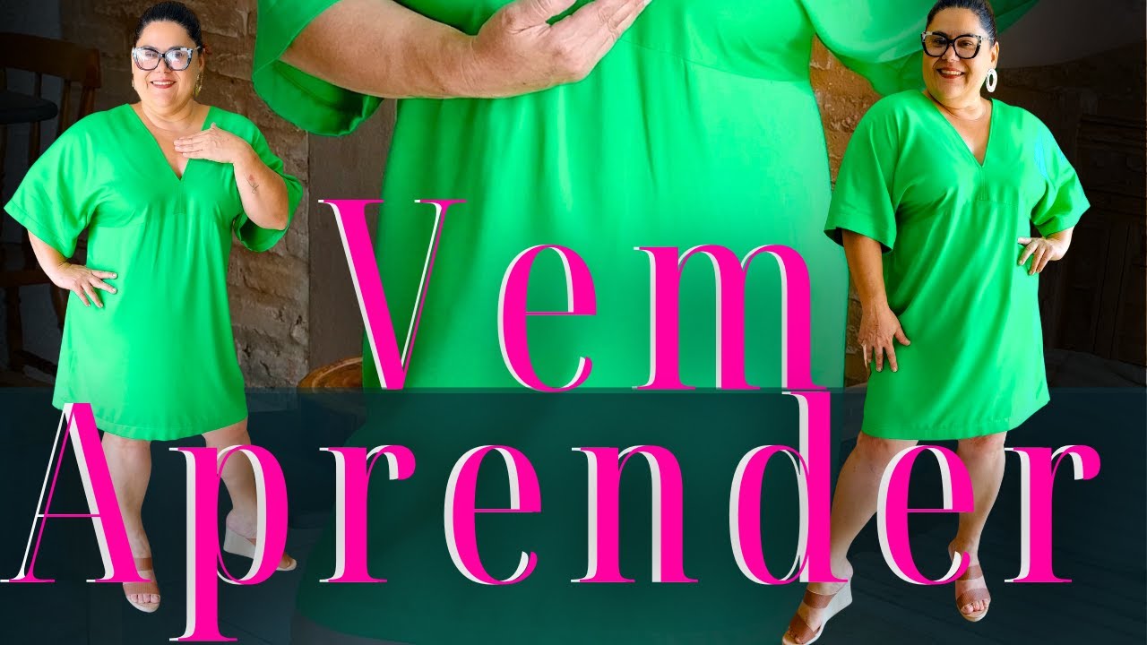 VEM APRENDER DE FORMA PRÁTICA E FÁCIL ESSE VESTIDO COM DECOTE EM V COM MANGA