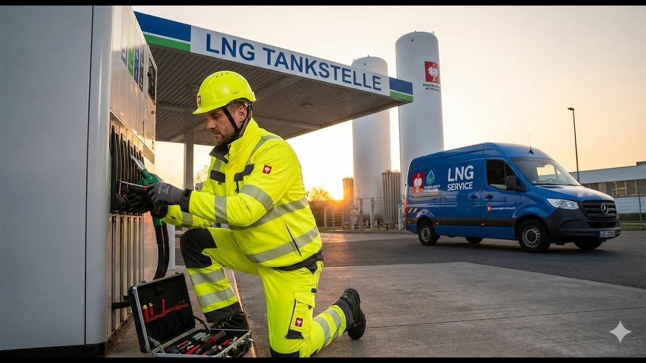 LNG-Servicetechniker überträgt einen Livestream.