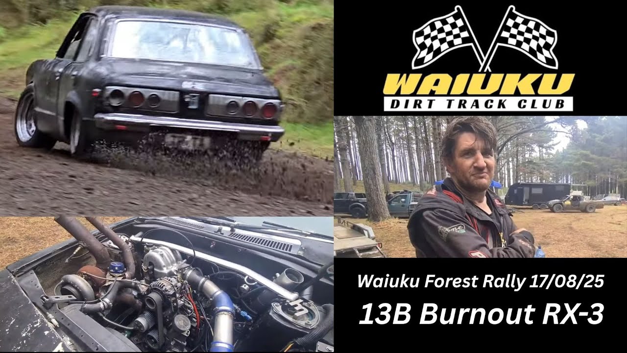 Billy Hol is mad enough to run his burnout RX-3 on a rally stage!
