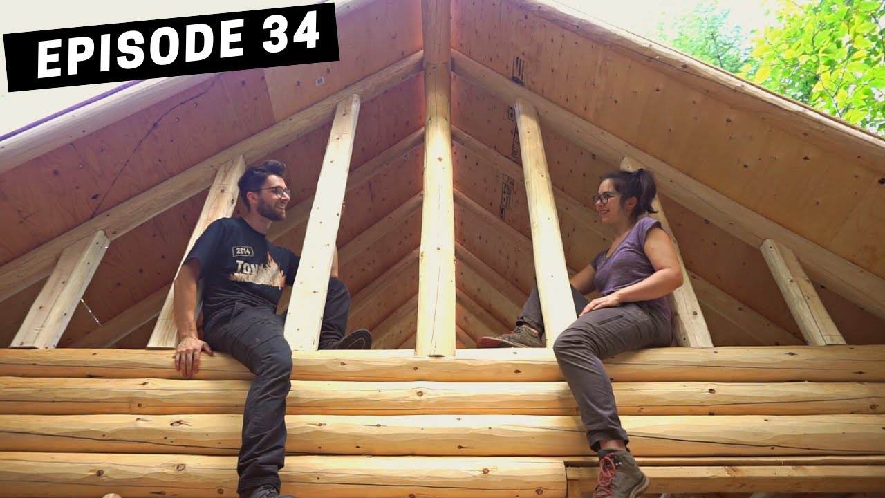Building A Log Cabin | Ep. 34 | Sheathing our 12/12 pitch roof was fun! + rustic gable end framing