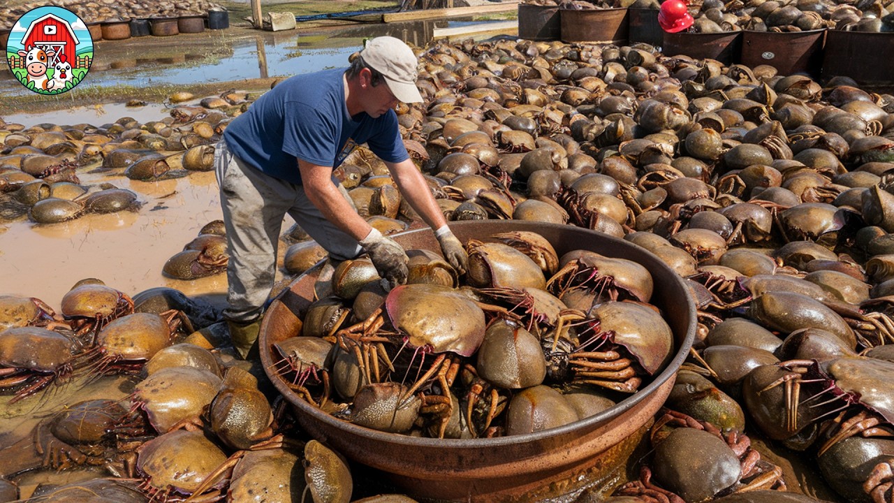 Million Dollars Horseshoe Crab Harvest Line - Getting Eggs & Fertilization Horseshoe Crab Process