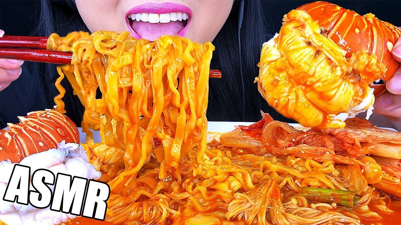 ASMR LOBSTER SPICY NOODLE *LOBSTER TAILS* (NO TALKING) Eating Sounds | ASMR Phan