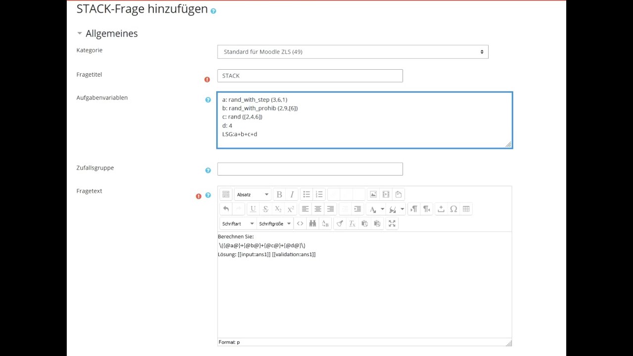 Prüfen mit Moodle: STACK