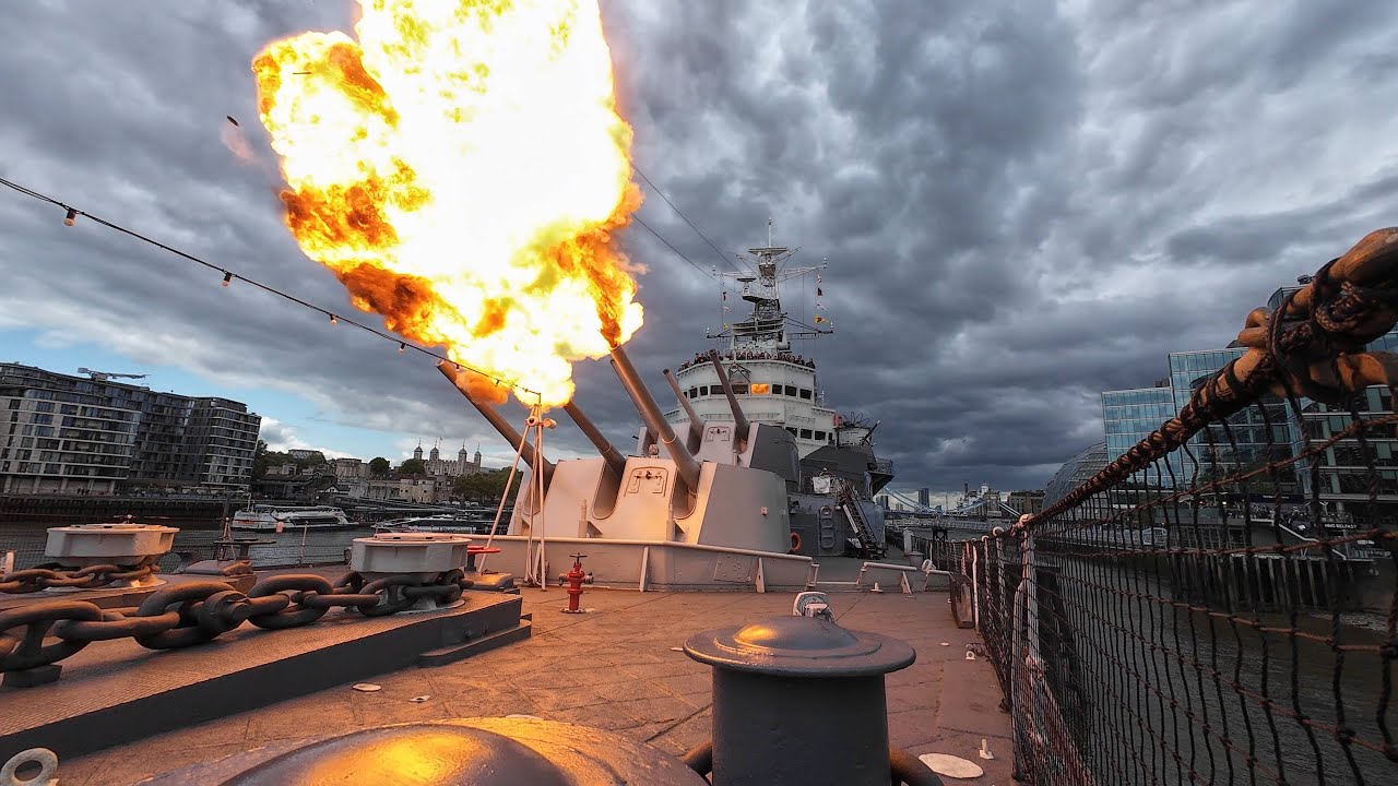 HMS Belfast - VE Day 80 Full Simulated Gunfire