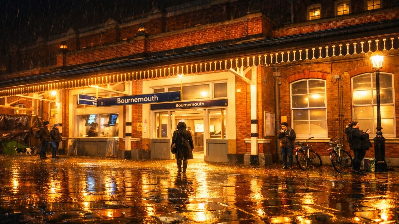 Bournemouth Evening Rain Walk 🌧️ 4K ASMR Ambient Rain Sounds No Music