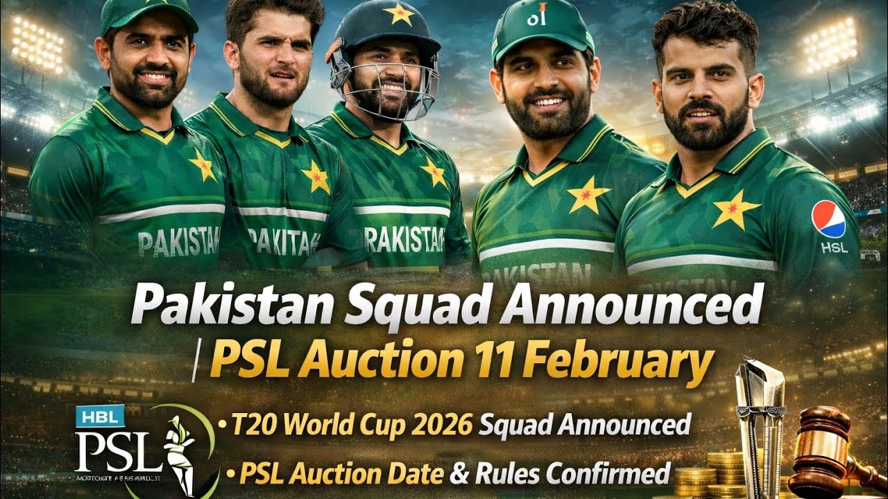 Pakistan squad announce for World Cup 2026 and psl auction date confirmed 11 February