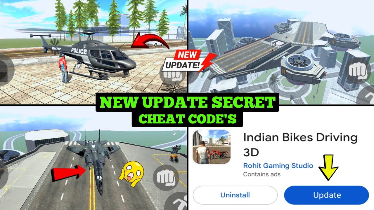 🔥Robot + Police Helicopter & Helicarrier Cheat Code | New Update Cheats in Indian Bikes Driving 3D ✅