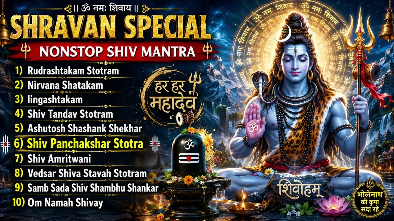 🔱 Shravan Special 2026 | 10 Powerful Shiv Mantras Nonstop 🕉️ | Mahadev Mantra | Om Namah Shivay