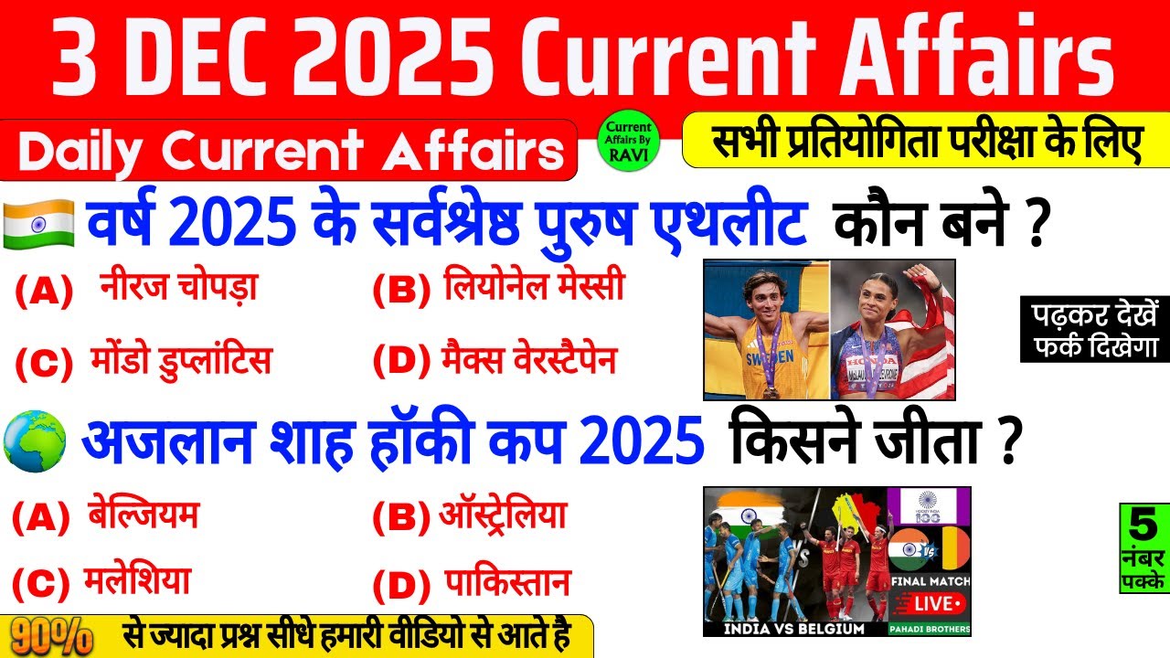 3 December 2025 Current Affairs | Current Affairs Today | Current GK SSC, Railway, UPSC, BPSC, BIHAR