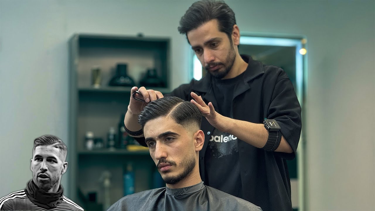 💈ASMR BARBER: Full Tutorial Classic Side Part haircut🔥SERGIO RAMOS hairstyle
