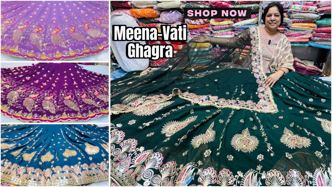 Meena-Vati Vintage Lehenga: Stunning Big Flare Gerogette Style with 1.5 Paat Dupatta & Sequence Work