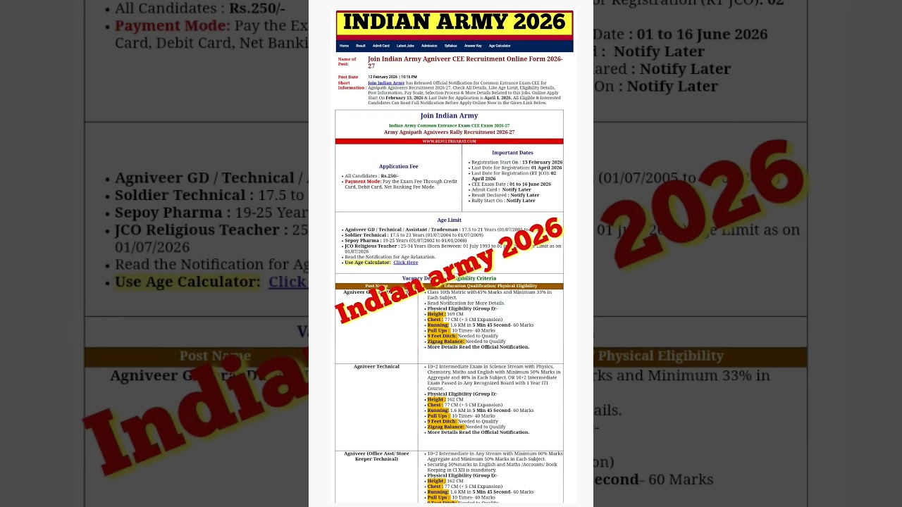 Indian army new vacancy 2026🔥Army Agnipath Agniveers Rally Recruitment 2026-27 #indianarmy #army