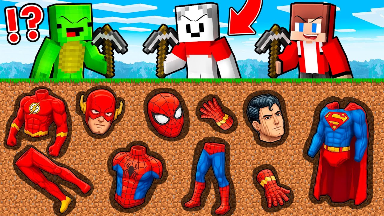 JJ and Mikey vs Carrie SUPERHERO Suit Mine Battle in Minecraft ! - Maizen
