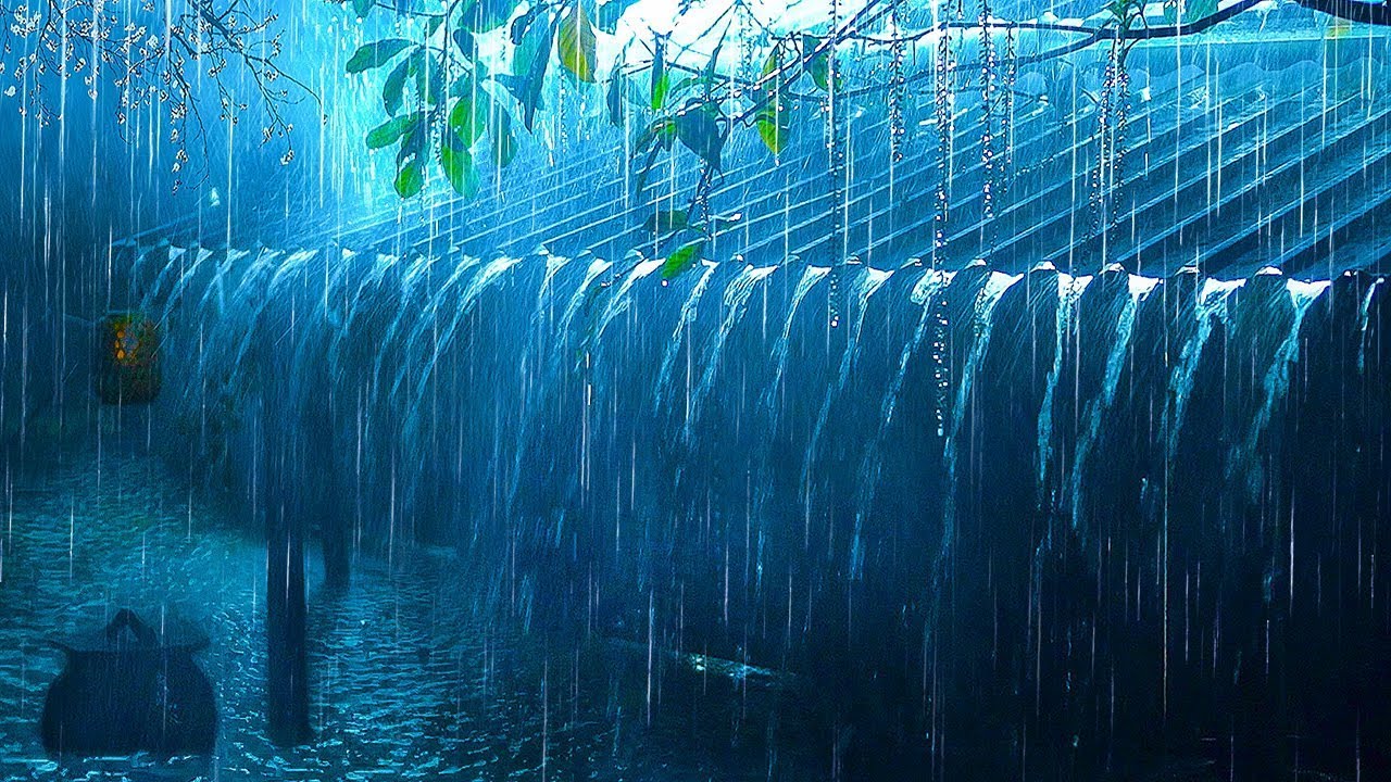 Goodbye Insomnia With Heavy RAIN Sound | Rain Sounds On Old Roof In Foggy Forest At Night, ASMR