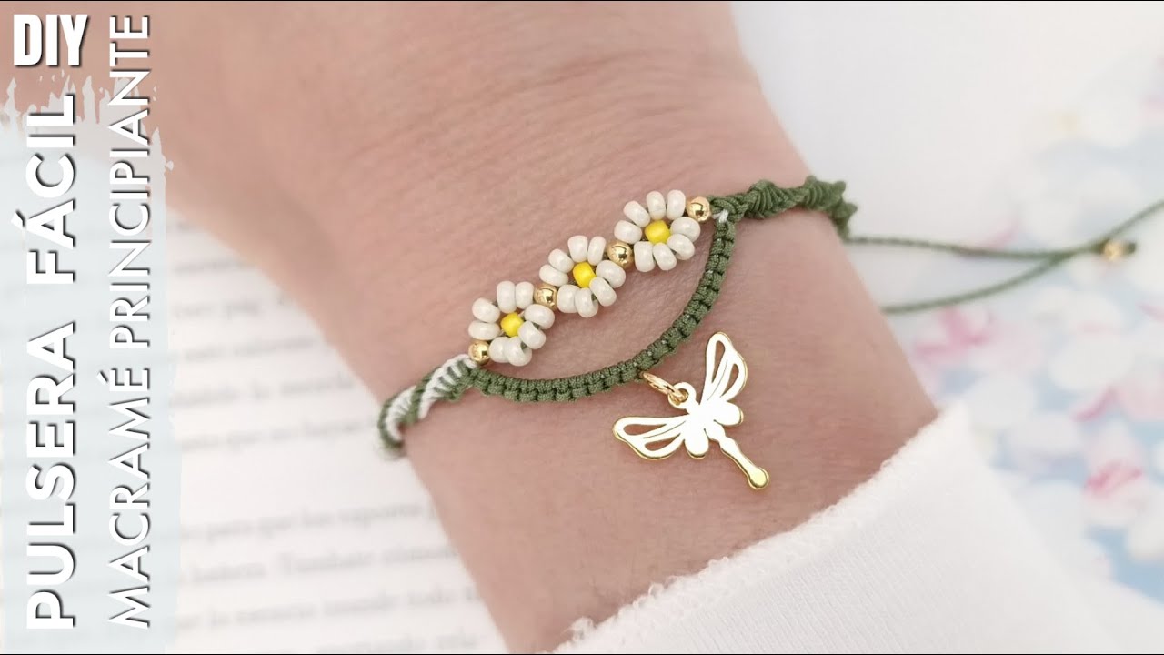 DIY COMO HACER PULSERAS F&Aacute;CIL | PULSERA CON FLORES EN MACRAM&Eacute; PARA PRINCIPIANTES