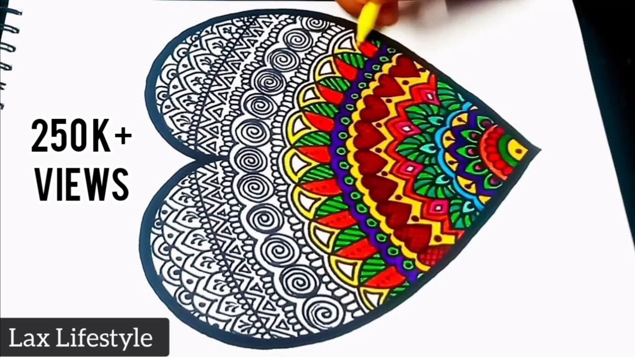 Art Therapy Series # 7 || Heart Shaped Mandala Art || Drawing & Colouring || @laxlifestyle  ❤