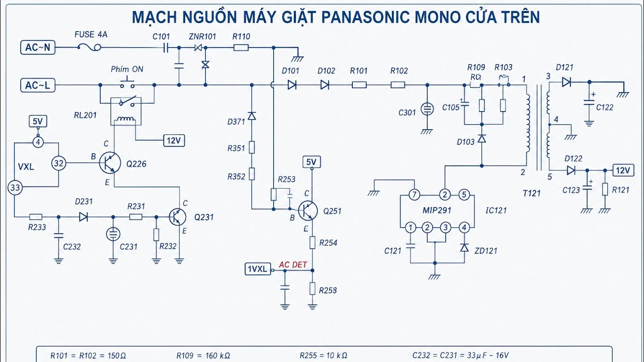 Mạch nguồn máy giặt panasonic inverter cửa đứng ( model : NA- FD11VR1)