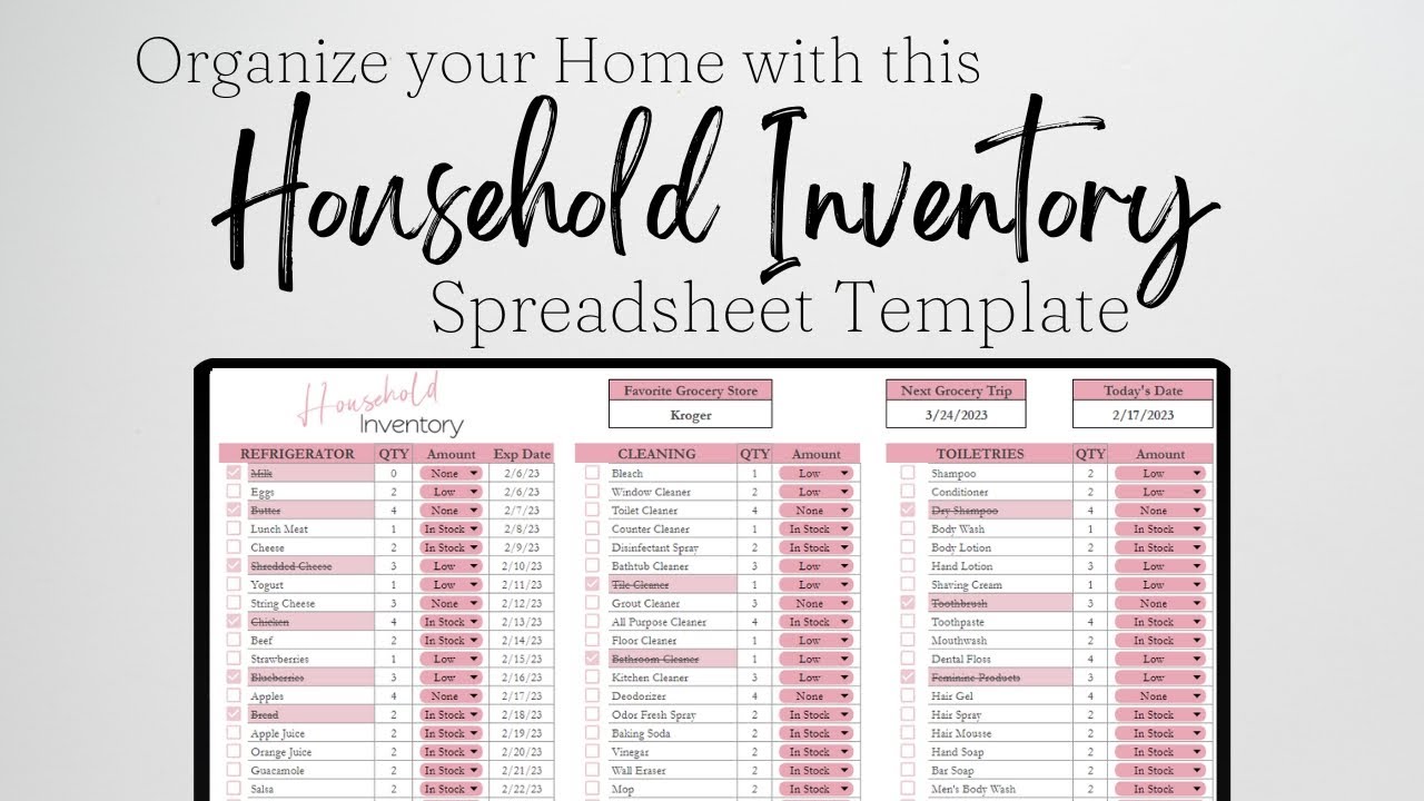 Household Supplies Checklist, Household Essentials Checklist Excel Spreadsheet Template Google Sheet