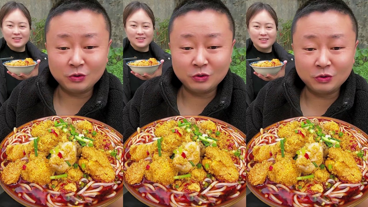 Eating With Axing Satisfying Spicy Noodles With Pork Hot And Flavorful Eating Show