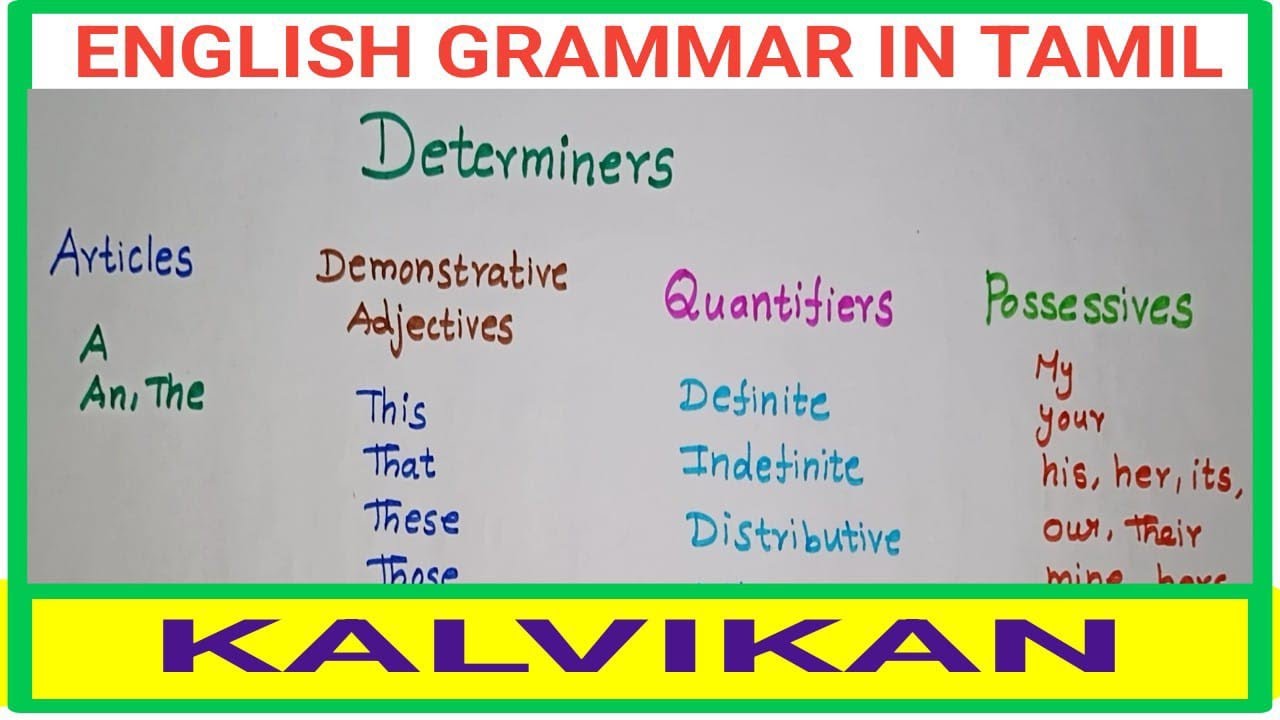 Determiners English Grammar In Tamil / 4 Types of Determiners / Kalvikan