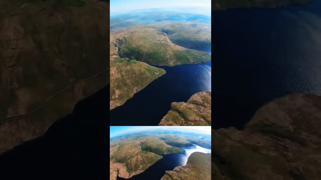 Swooping high over a reservoir in Wales 