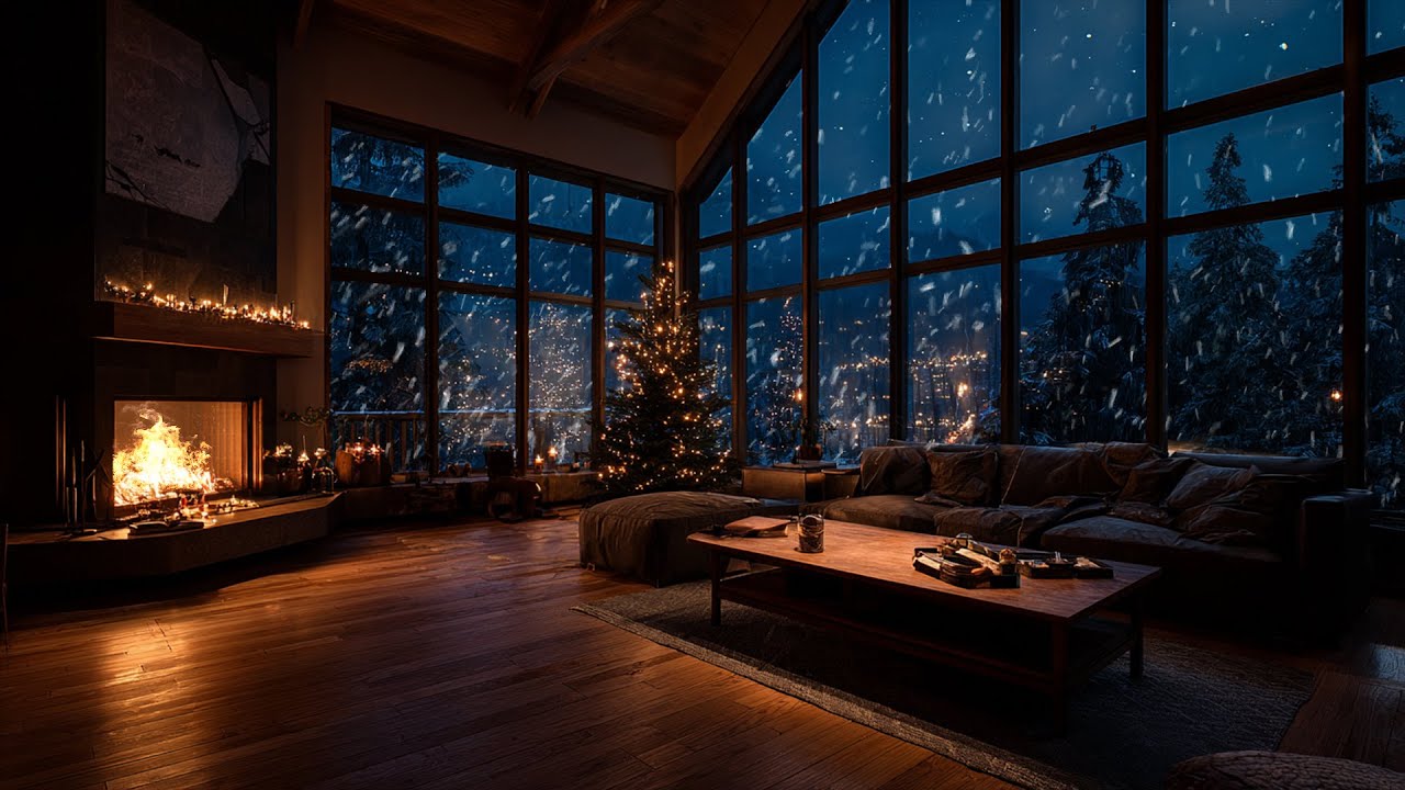 Soft Winter Piano Vibes 🎹 Snow Outside with Warm Fireplace for Focus and Calm