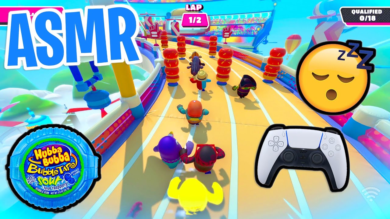 ASMR Gaming 😴 Fall Guys Super Fun! Relaxing Gum Chewing 🎮🎧 Controller Sounds + Whispering 💤