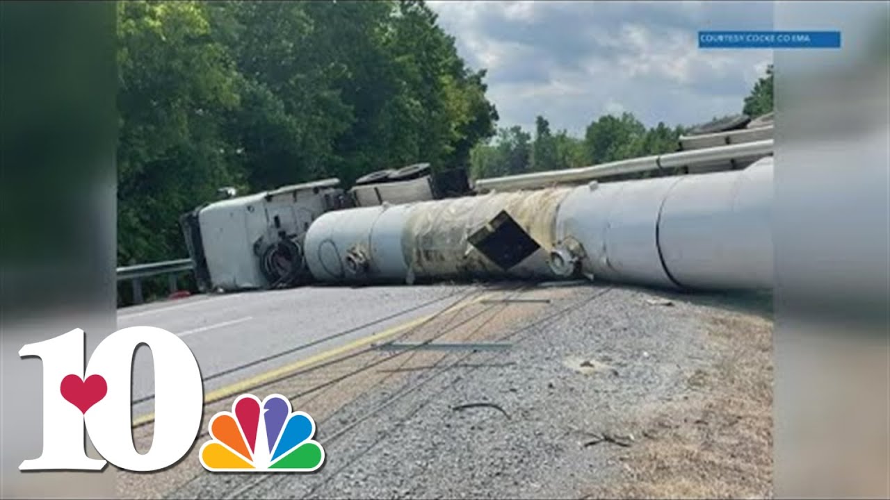 Tanker truck carrying hazardous material overturned in Cocke County