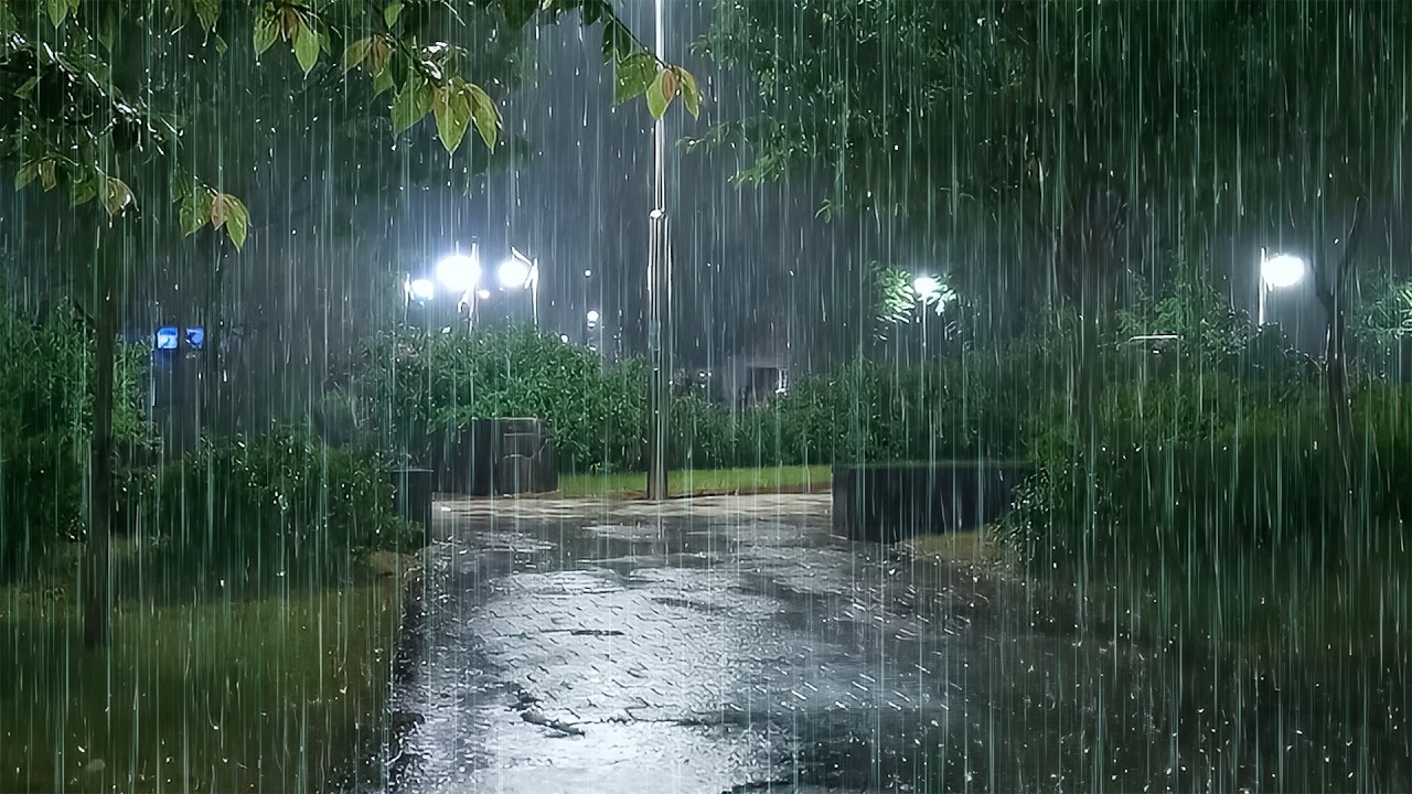 Goodbye Insomnia with Gentle Rain on Night Park | ASMR Rain Sounds for Sleeping