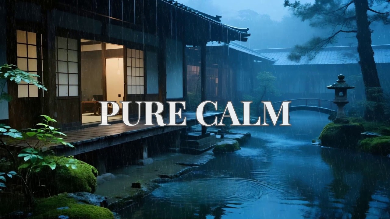 🔴 12 Hours Pure Serenity Dusk Rain at Traditional Riverside Hut to Completely Calm Your Mind 🌫️