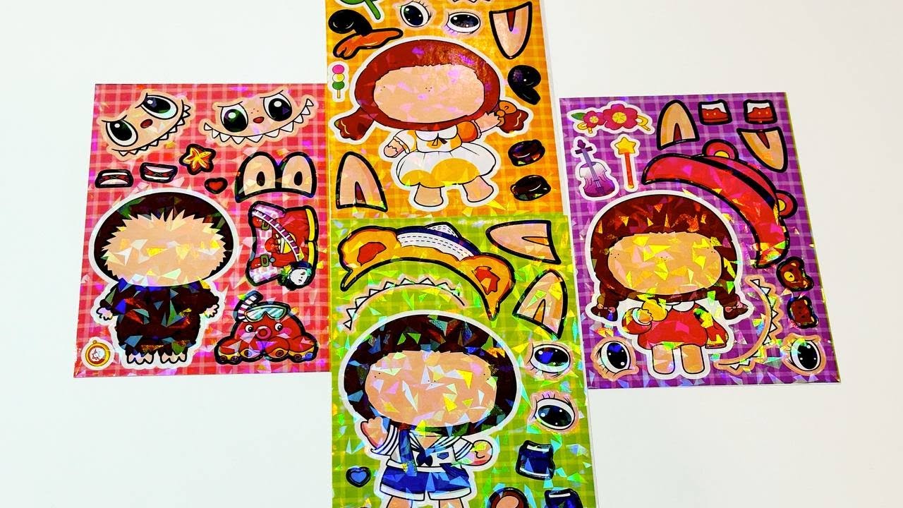 Let’s make Cute Labubu Stickers Collection Paper DIY Craft Make a Silly Face Decorate with Book