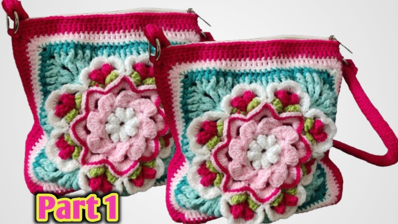 💥🥰 Multicolour Beautiful floral bag Tutorial #crochet #crochetpatterns #diy #crochetprojects 