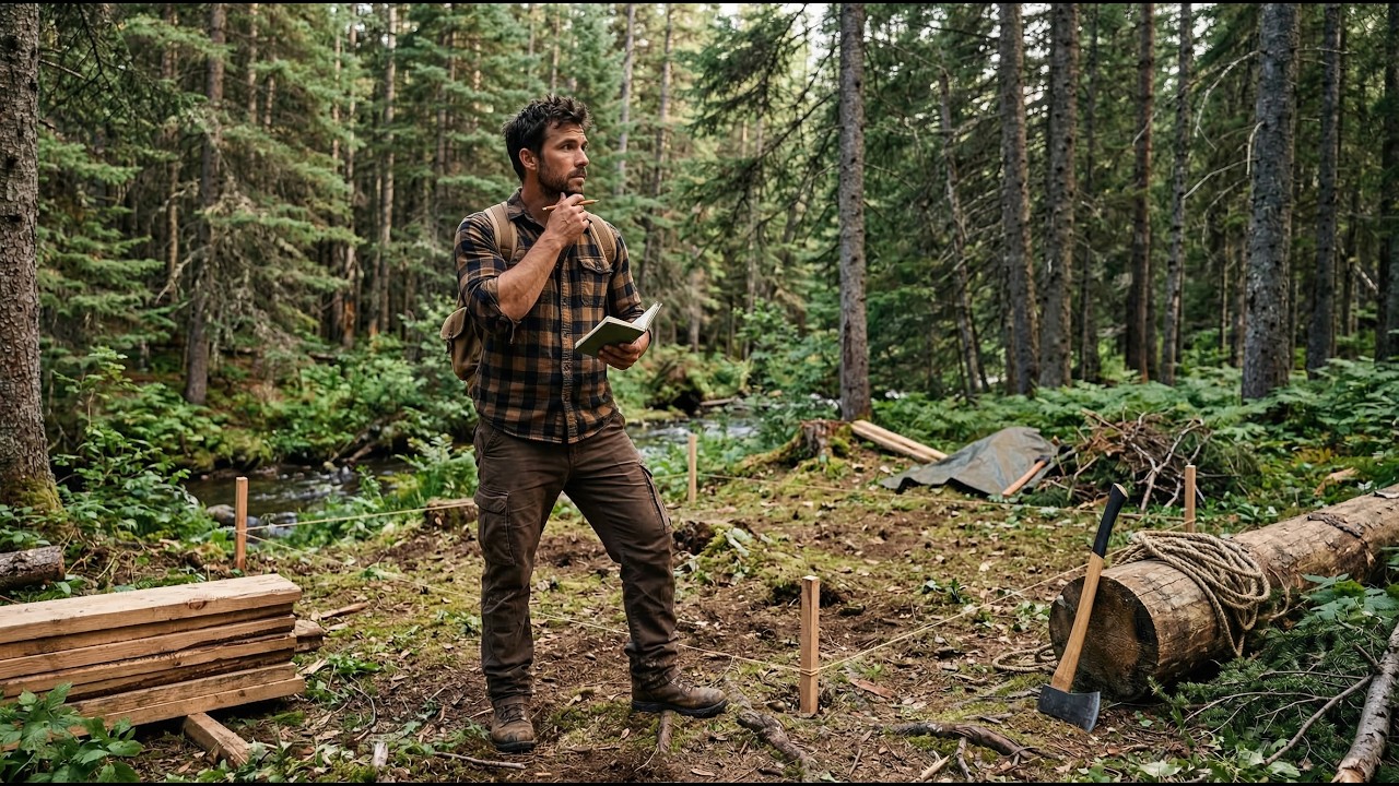 Building a Wooden Cabin Alone in the Forest | Full Survival Shelter Build