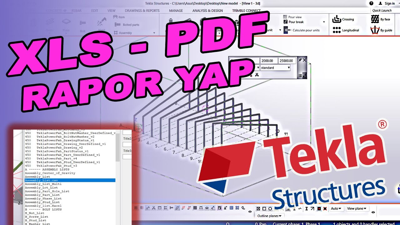 How do excel, xls, pdf report in Tekla Structures?. Tekla da excel ve pdf rapor nasıl yapılır?