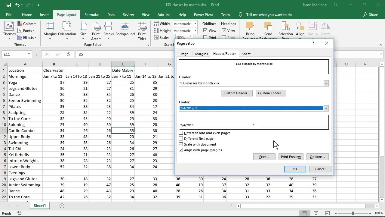 Настройка верхних и нижних колонтитулов &mdash; руководство по Excel 2019